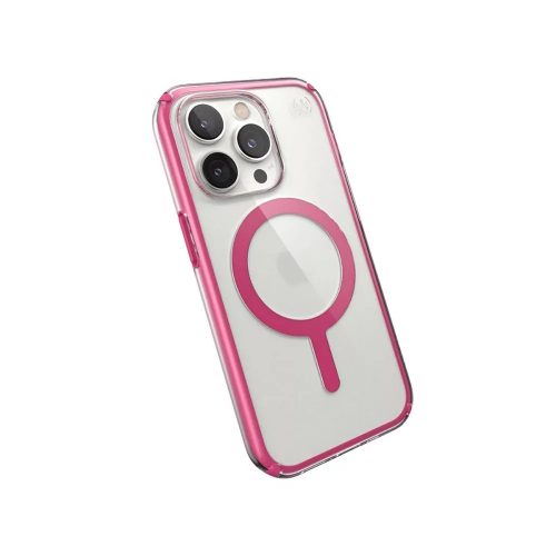 Speck Presidio Perfect Clear Impact Geometry tok -  MagSafe kompatibliis -  iPhone 14 Pro készülékhez, áttetsző-pink