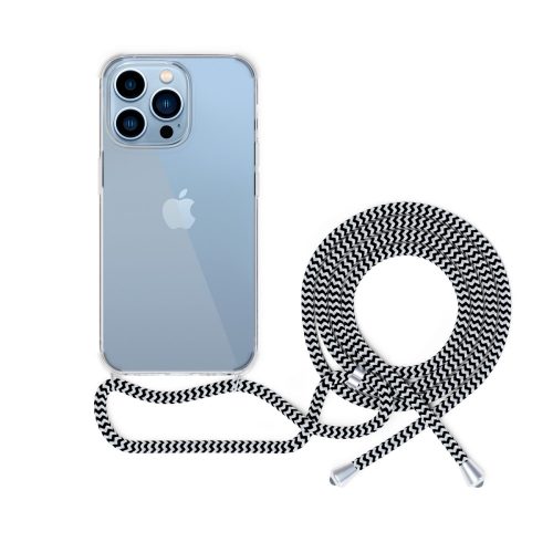 Spello Víztiszta Szilikon Tok fekete-fehér vállpánttal - iPhone 15 